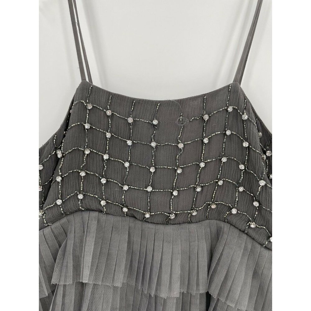Alice + Olivia Sequin Solid Gray Ruffle Sleeveles… - image 2